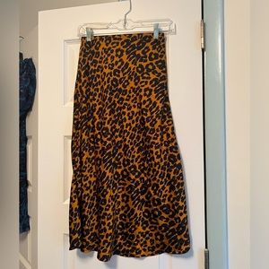 Orange and navy leopard midi skirt
